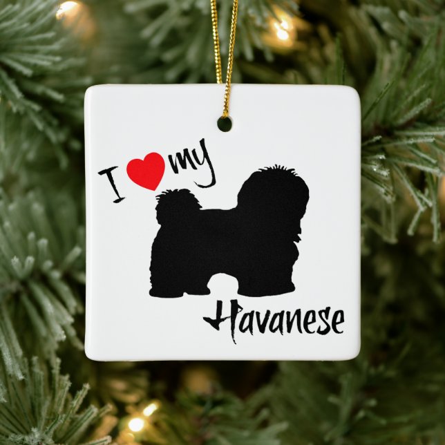 Ornamento De Cerâmica PERSONALIZADO Eu Amo Meu Cachorro Havanês (Árvore)