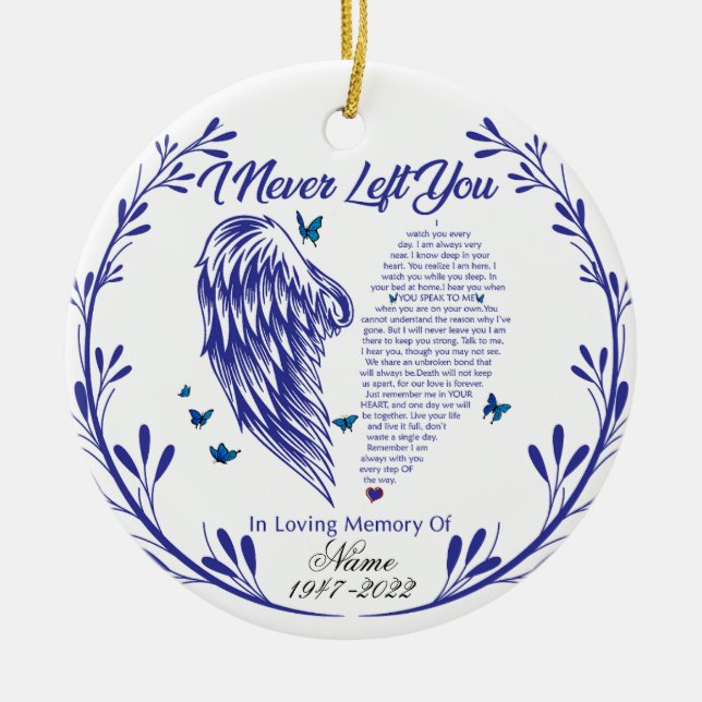 Ornamento De Cerâmica Personalizado Eu Nunca Deixei Você, Angel Wings Me (Frente)