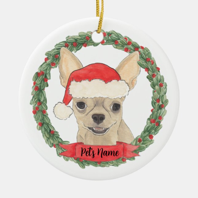 Ornamento De Cerâmica Personalizado Fawn Tan Cream Chihuahua (Frente)