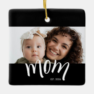 Ornamento De Cerâmica Personalizado Foto Ano de Fundação Moderno da Mãe