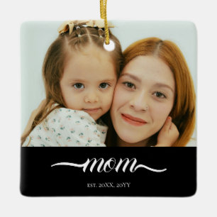 Ornamento De Cerâmica Personalizado Foto da Mãe Ano de Fundação Moderno