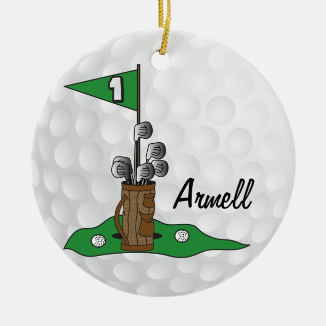 Ornamento De Cerâmica Personalizado - 🏌️ Golfer ‍ ♀️ no Verde | Golfe (Frente)