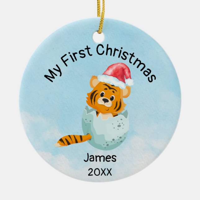 Ornamento De Cerâmica Personalizado Meu Primeiro Menino De Natal De 2023 (Frente)