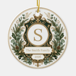 Ornamento De Cerâmica Personalizado Nome de Família Elegante Monogramado