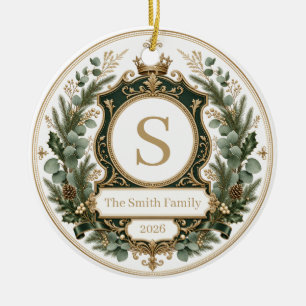 Ornamento De Cerâmica Personalizado Nome de Família Elegante Monogramado