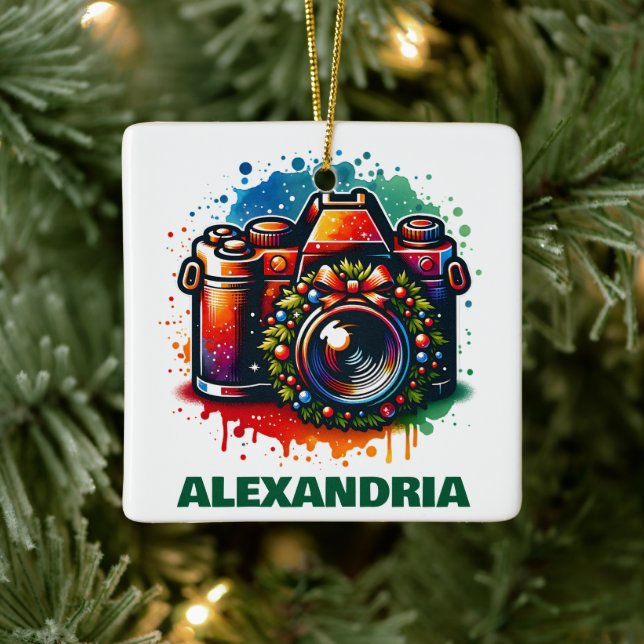 Ornamento De Cerâmica Personalizado o entusiasta da fotografia da câmara (Árvore)