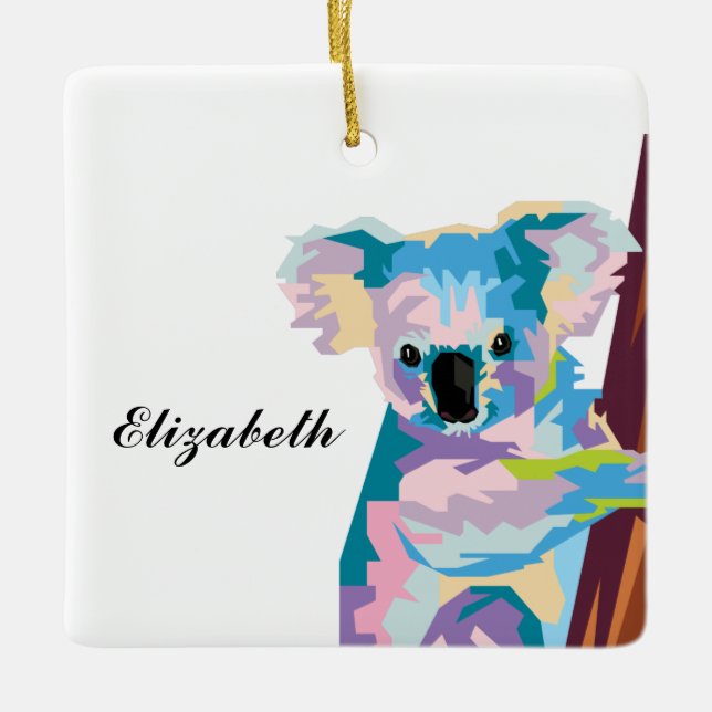 Ornamento De Cerâmica Personalizado Pop Art Koala (Frente)