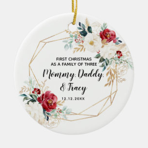Ornamento De Cerâmica Personalizado Primeiro Natal Como Família de Trê