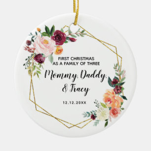 Ornamento De Cerâmica Personalizado Primeiro Natal Como Família de Trê