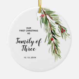 Ornamento De Cerâmica Personalizado Primeiro Natal como Família dos Tr