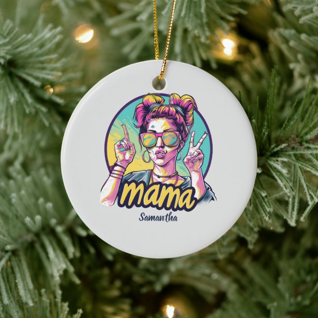 Ornamento De Cerâmica Personalizado Retro Mama Pop Art (19) (Árvore)