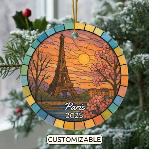 Ornamento De Cerâmica Personalizado Stainted Glass Paris Ornament, Franç