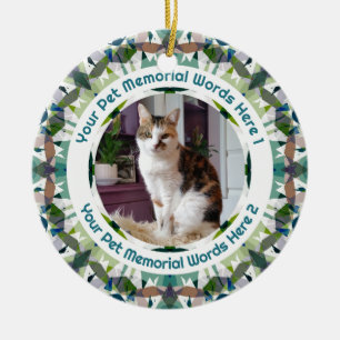Ornamento De Cerâmica Personalizado Verde Memorial de Foto de Gato Cacho