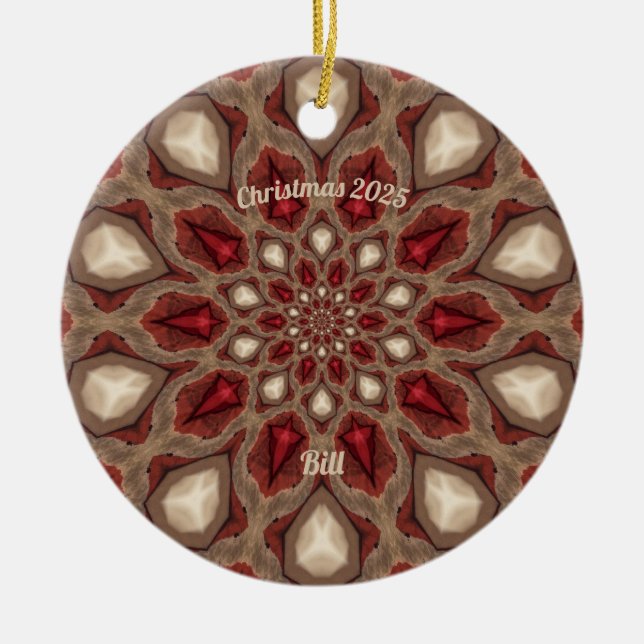 Ornamento De Cerâmica ~ Personalizado ~ Vermelho e Natal 2025 (Frente)
