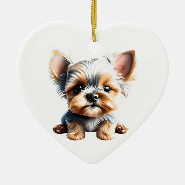 Ornamento De Cerâmica Personalizado Yorkshire Terrier Puppy (Frente)