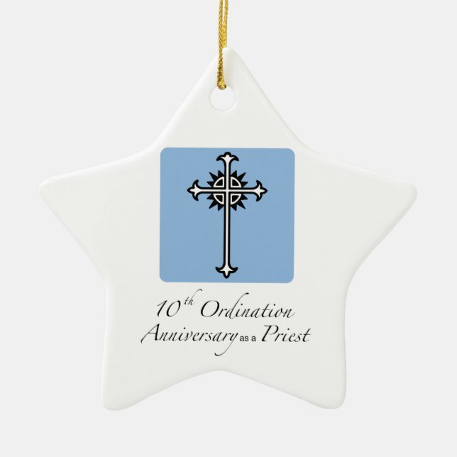Ornamento De Cerâmica Personalizar, 10.º aniversário do Padre (Frente)