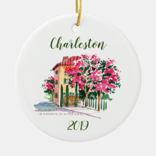 Ornamento De Cerâmica Personalizar Abloom da Rua Charleston em Aquarela