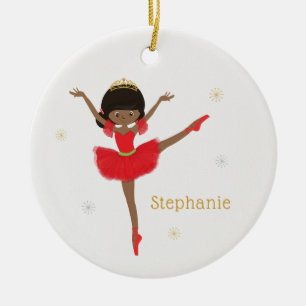 Ornamento De Cerâmica Personalizar Ballerina de Natal Afro-Americano