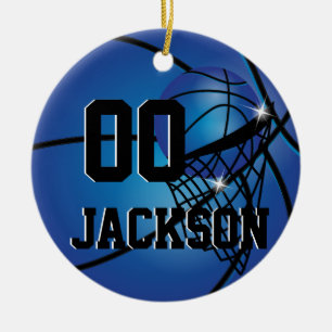 Ornamento De Cerâmica Personalizar basquete azul do Super Star Player