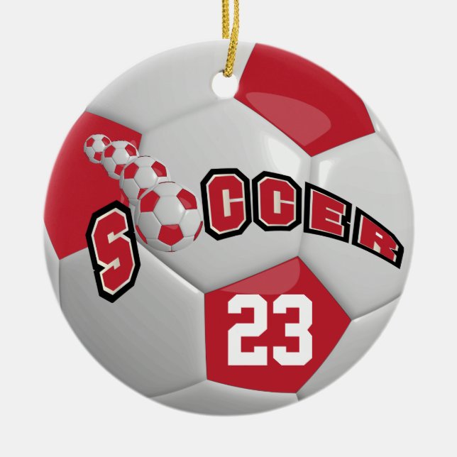 Ornamento De Cerâmica Personalizar Bola de Futebol | Vermelho escuro (Frente)
