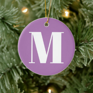 Ornamento De Cerâmica Personalizar branco lilático lavanda inicial mono