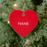 Ornamento De Cerâmica Personalizar com nome, texto vermelho minimalista<br><div class="desc">Personalize com o nome,  texto minimalista vermelho branco de Natal Cerâmico Personalizar com o seu nome</div>