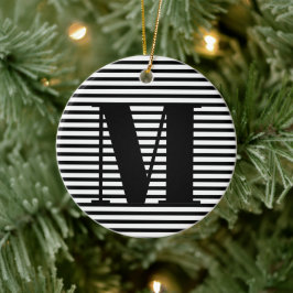 Ornamento De Cerâmica Personalizar faixas iniciais do monograma no Natal