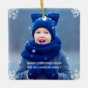 Ornamento De Cerâmica Personalizar Foto de Natal em Floco de Neve