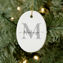 Ornamento De Cerâmica Personalizar Monograma Nome Inicial Oval