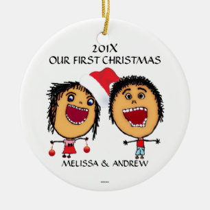 Ornamento De Cerâmica Personalizar nossa primeira animação de Natal