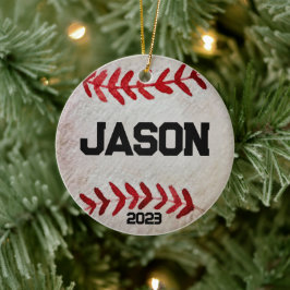 Ornamento De Cerâmica Personalizar o Natal do Baseball