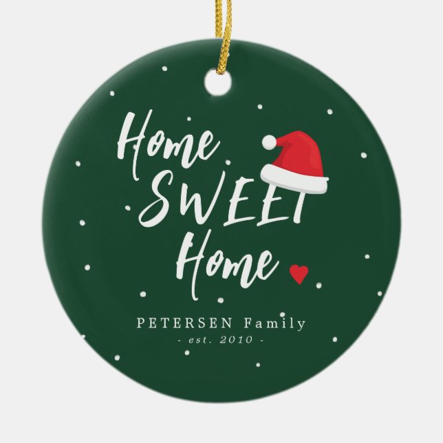 Ornamento De Cerâmica Personalizar o nome da foto da família, doce lar N (Frente)