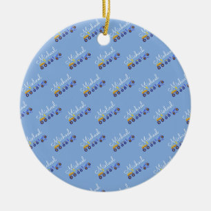 Ornamento De Cerâmica Personalizar o nome do bebê Truck Soft Blue