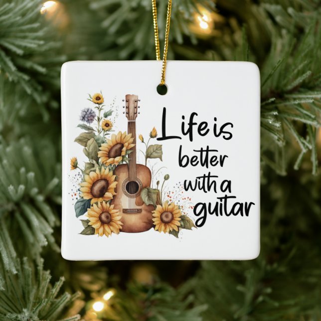 Ornamento De Cerâmica Personalizar o nome do violão com girassol (Árvore)