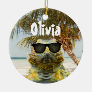 Ornamento De Cerâmica Personalizar o Summer Beach Fun