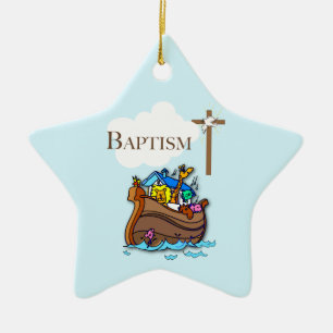 Ornamento De Cerâmica Personalizável, Baby Boy Baptism Noah's Ark