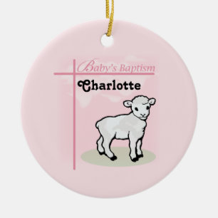 Ornamento De Cerâmica Personalizável, Batismo, Rosa, Garota, Lambe