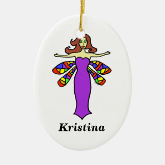 Ornamento De Cerâmica Personalize a fada conhecida da libélula do