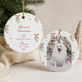 Ornamento De Cerâmica Personalize Arco-íris Rosa Musgo Foto de Pet Natal