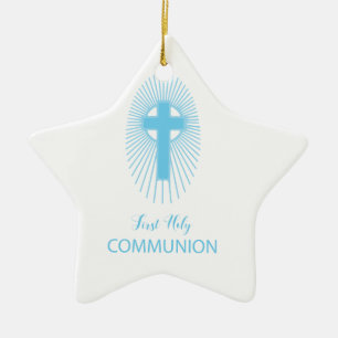 Ornamento De Cerâmica Personalize, Blue First Sagrada Comunhão