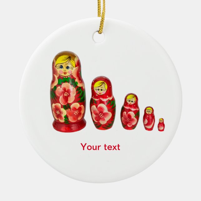 Ornamento De Cerâmica Personalize bonecas de ninho de Matryoshka russas (Frente)