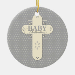 Ornamento De Cerâmica Personalize, Dedicação de Bebê Creme e Cruz Cinza