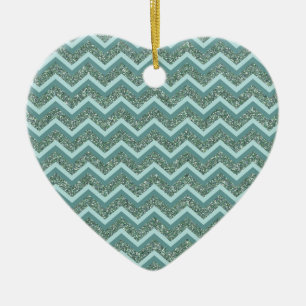 Ornamento De Cerâmica Personalize esta Glitter Teal ZigZag