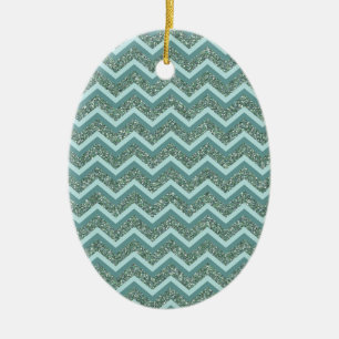 Ornamento De Cerâmica Personalize esta Glitter Teal ZigZag