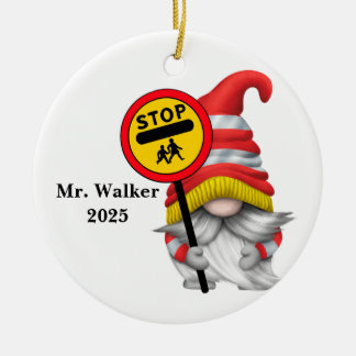 Ornamento De Cerâmica Personalize Gnome School Crossing Guard