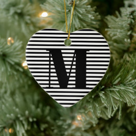 Ornamento De Cerâmica Personalize inicial de monograma listras Natal