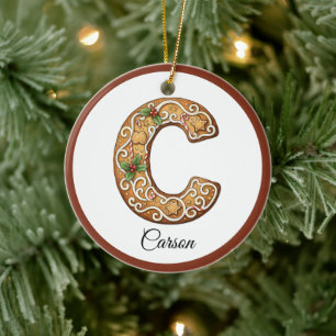Ornamento De Cerâmica Personalize Letra C de Biscoito de Natal em Gengib