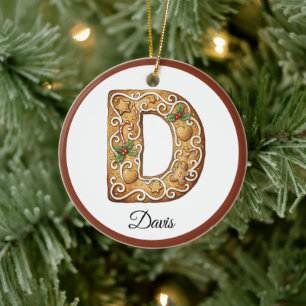 Ornamento De Cerâmica Personalize Letra D de Biscoito de Natal Monograma