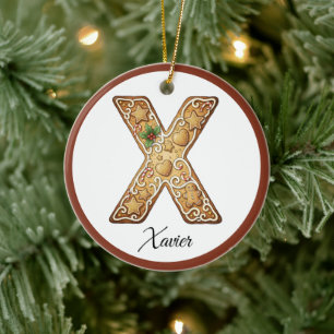 Ornamento De Cerâmica Personalize Letra de Biscoito de Natal X Monograma