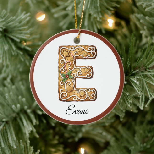 Ornamento De Cerâmica Personalize Letra E de Biscoito de Natal em Gengib (Árvore)